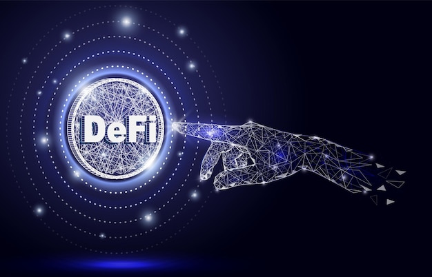 Premium Vector | Defi hand touch vector polygonal art style illustration decentralized finance cryptocurrency blockchain technology
