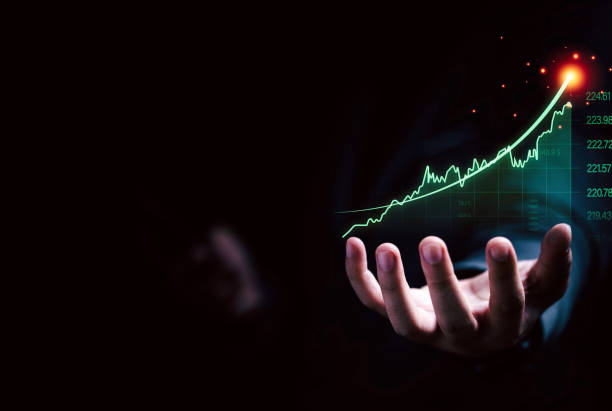 Businessman Hand Holding Increasing Virtual Investment Graph And Chart For Stock Market Analysis Trend And Technical By Trader Concept Stock Photo - Download Image Now - iStock